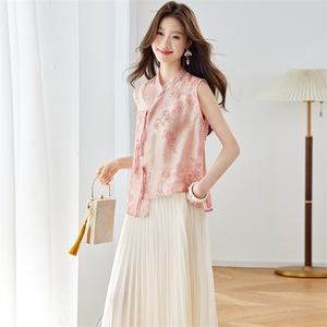 在仓~2026年夏季刺绣浮光锦女无袖薄款上衣开衫图片