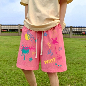 夏季新款多巴胺树莓粉五分休闲裤裤男女 A6252 P25控38图片