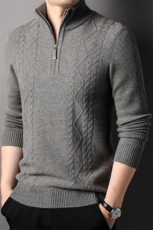 F81729加厚粗针羊毛精品秋冬季新款半高拉链中年男士羊毛衫，男装针织衫/毛衣，钱塘207-1