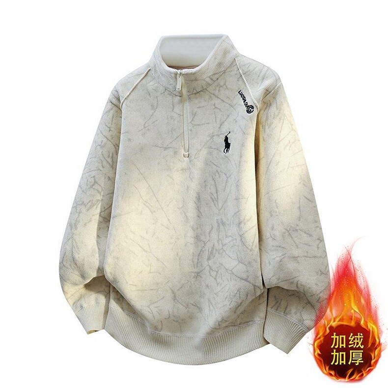 W25269-P55半高拉链领针织卫衣男士加绒加厚立领打底衫图片