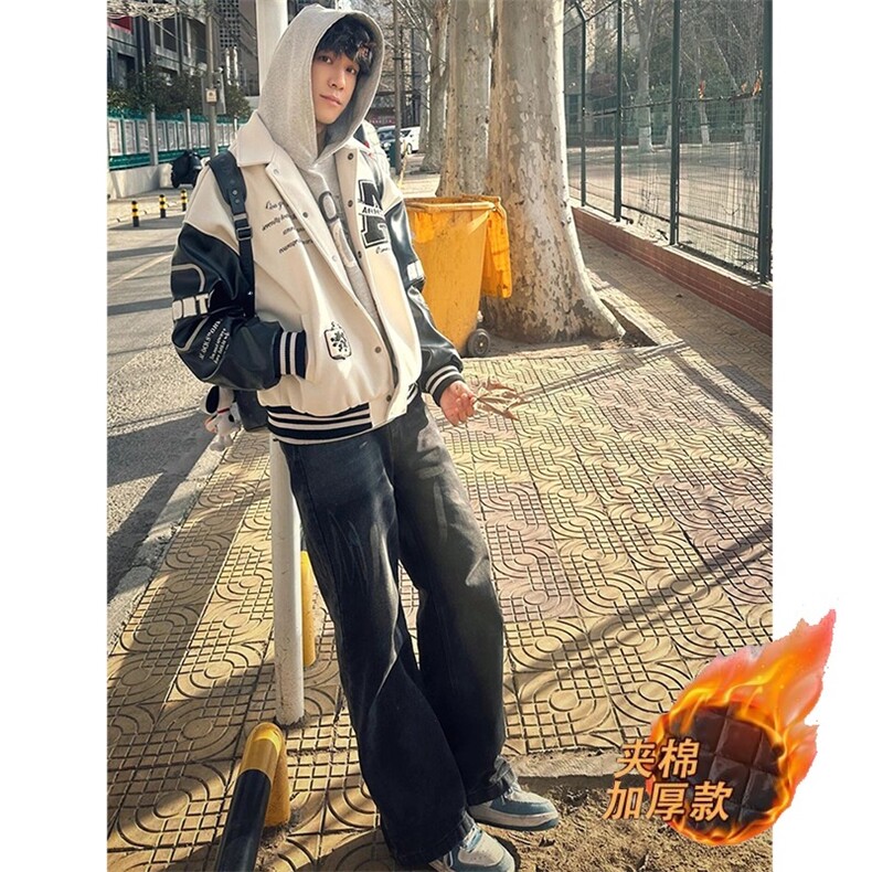 网图毛巾绣字母拼接夹棉夹克外套棒球服A025-KY1799-P63加绒73,男装夹克,电商A025