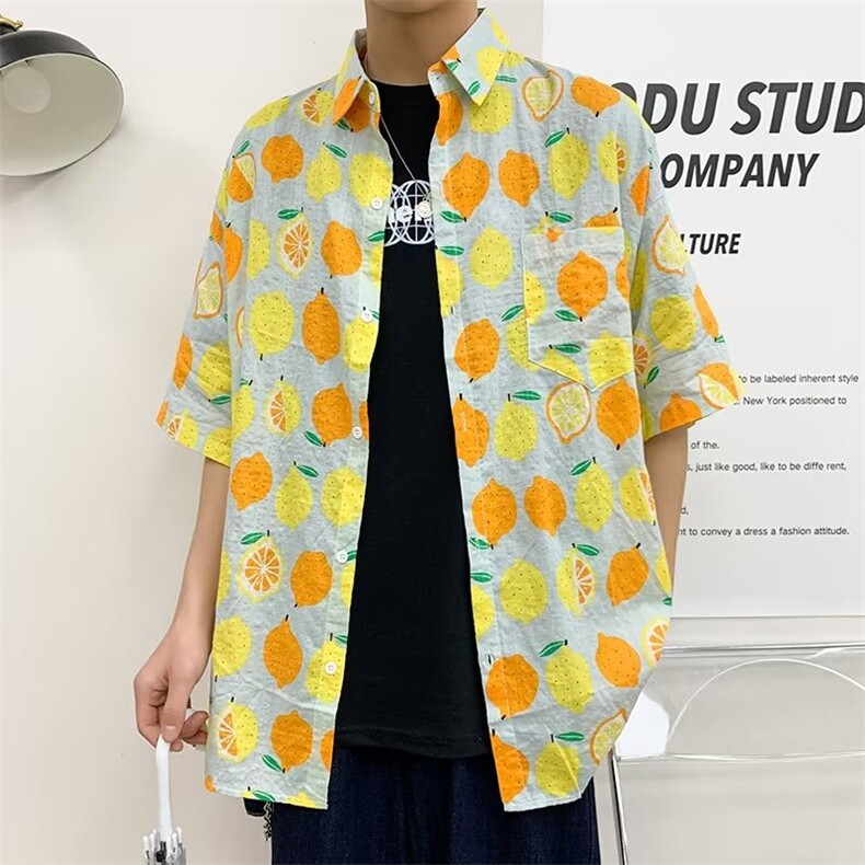气质百搭新款衬衫ins潮流青春流行标准夏季潮原宿五分袖男慵懒,男装衬衫,星座716-4