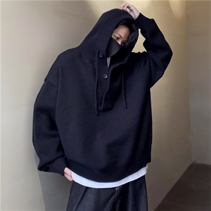 美式K总同款半开衫纽扣连帽毛衣针织衫男女慵懒风情侣上衣潮p68图片