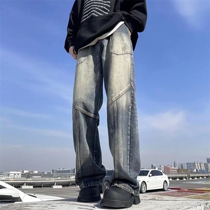 美式牛仔裤男韩版潮做旧直筒裤子高街2024春季Y9121-P55图片