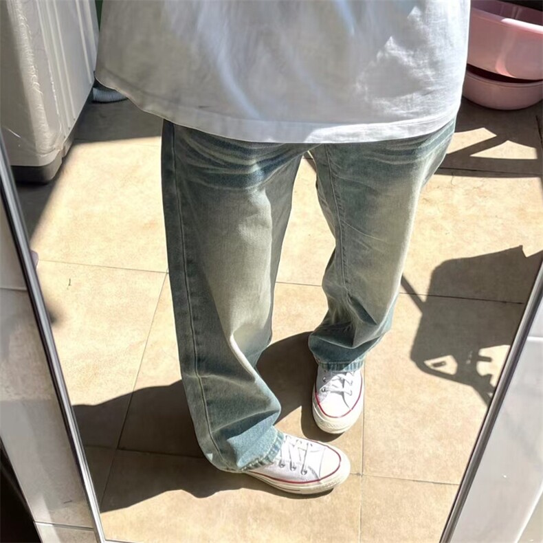 现货高品质美式闪电纹水洗宽松微喇叭牛仔裤GK80-特P45-限价78，男装牛仔裤，星座310A-1