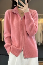 休闲简约淑女百搭长袖气质修身v领拉链羊毛衫女外穿，女装羊毛衫，暖娇绒