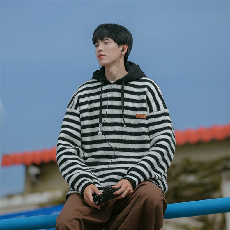 B225-M1133-X108-P86-腈纶42%锦纶31%PBT27%-条纹连帽毛衣-现货,男装针织衫/毛衣,电商B225