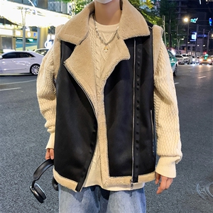翻领日系坎肩皮衣马甲加绒加厚男女冬季宽松休闲外套D011-P88图片