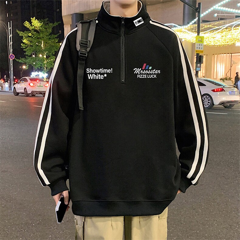 G009加绒P50美式半高领外套oversize立领半拉链卫衣加绒加厚,男装卫衣,星座304A-1
