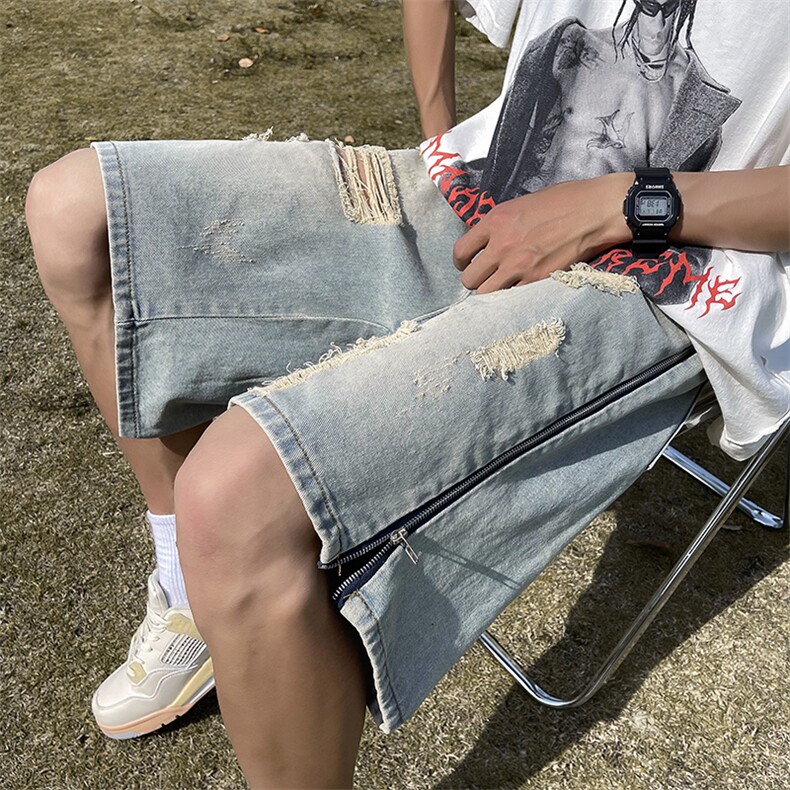 牛仔短裤男韩版潮流侧边拉链开衩高街帅2026夏季五分裤RK403-P41,男装牛仔裤,星座412