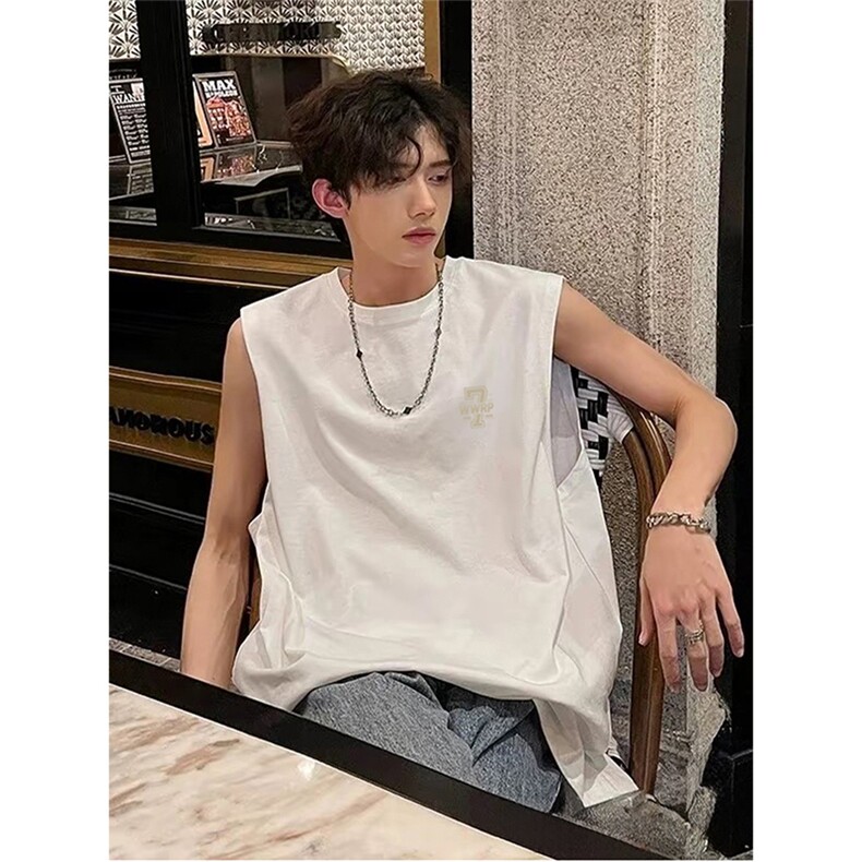 抖音得物供货现货重磅纯棉美式休闲印花宽松无袖背心潮牌t恤ABX05，男装背心/马甲，电商A443