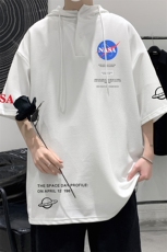 LD54243-P45NASA连帽短袖t恤男大码胖子带帽五分袖中袖，男装T恤，电商A040