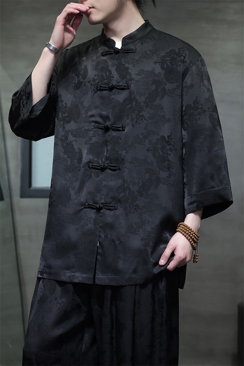 2025夏季新款风宽松休闲大码七分袖衬衫上衣CS100-P55,男装衬衫,电商A008