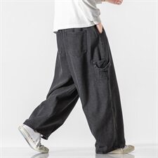 秋冬大码港风日系牛仔休闲工装阔腿直筒裤拖地潮老爹裤K802/P70，男装牛仔裤，钱塘713