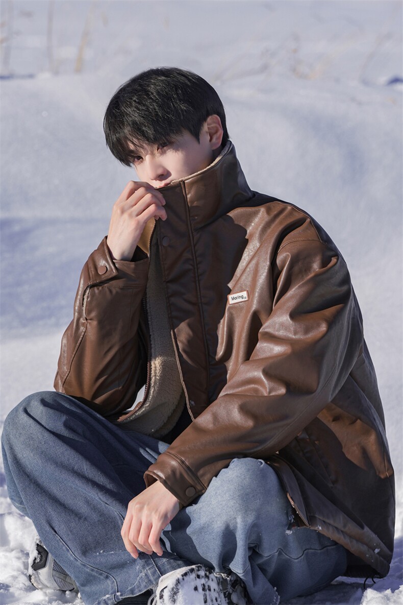 PU皮棉衣外套男冬季羊羔毛加绒加厚美式潮牌棉服外套P110X188,男装棉衣,星座803