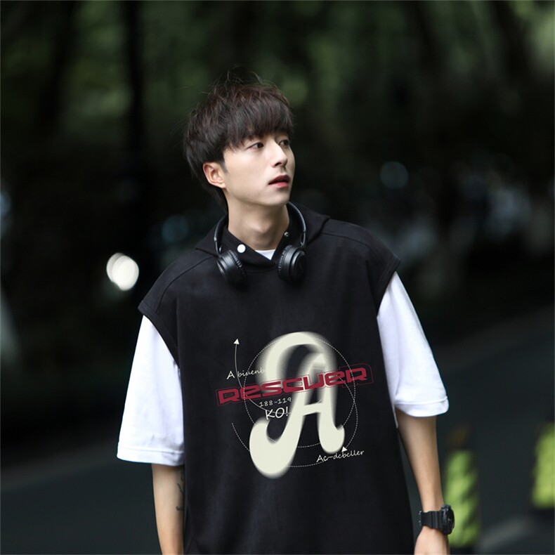 麂皮绒连帽背心坎肩男T恤美式港风JLB3174-P30控48,男装背心/马甲,电商B370