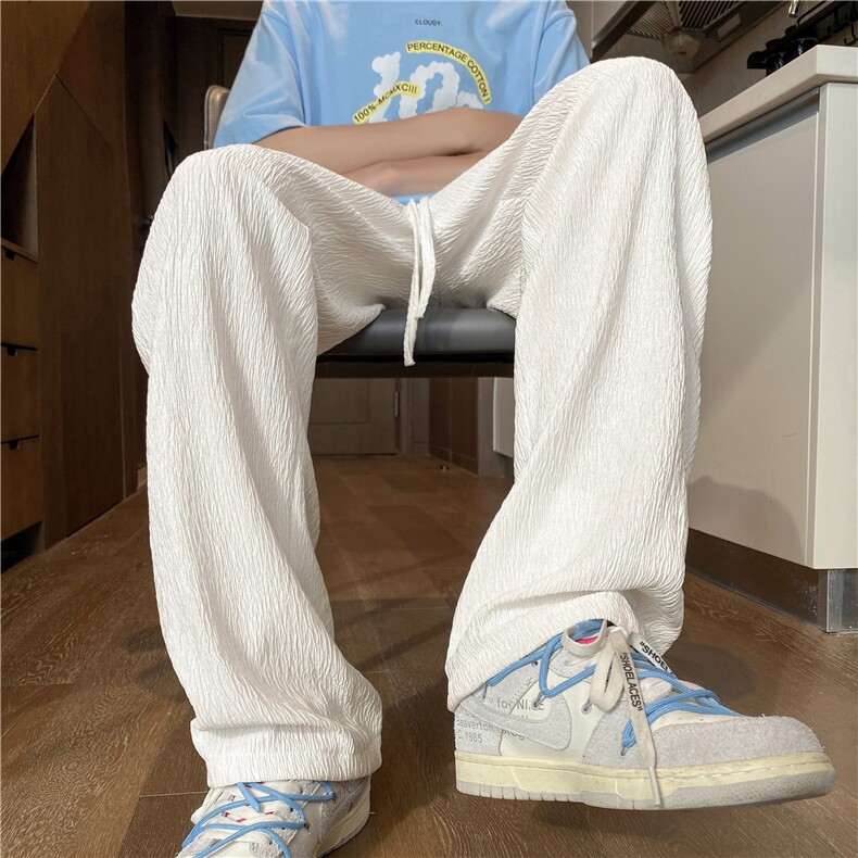 ins男士速干宽松拖地裤夏季褶皱薄款冰丝裤B315-K23250-p50控65图片