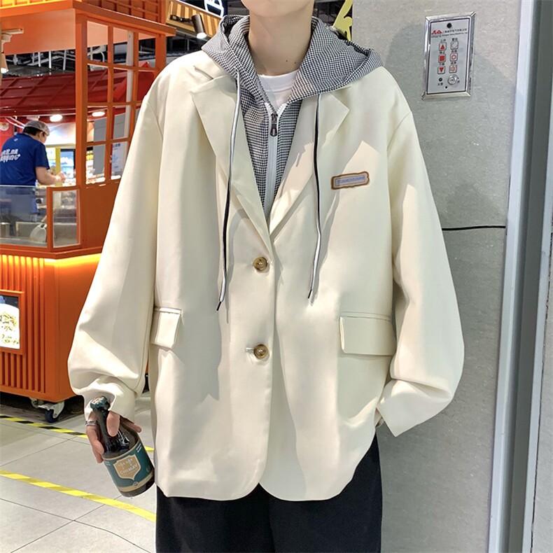 假两件西装外套男韩版潮流拼色格子2023春秋新款ins西服W3140-P68图片