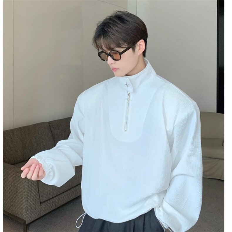 676-P38春秋韩立领半拉链卫衣男垫肩休闲薄上衣高级感宽松,男装T恤,电商B323A