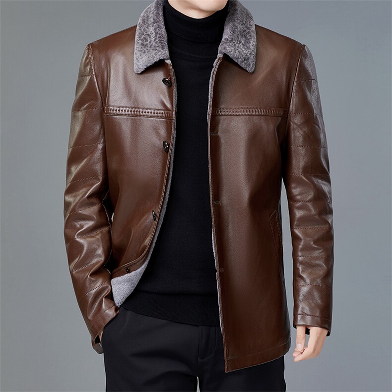 皮衣男士秋冬季中年爸爸装商务休闲加厚保暖外套新款男装上衣，男装皮衣，电商B212（原钱塘6029）