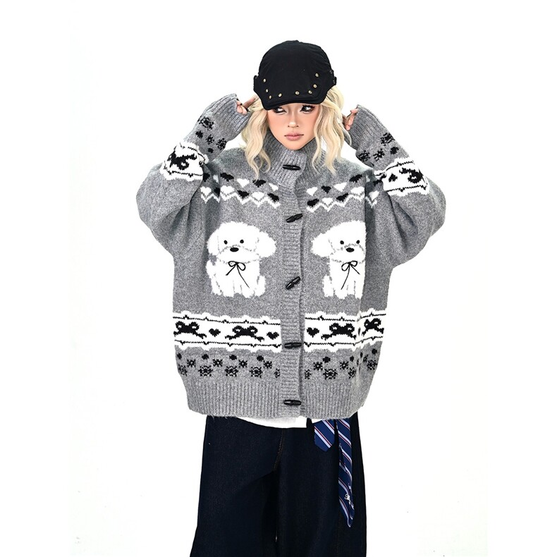 软糯小狗毛衣开衫女2025秋季新款宽松bf韩系街头外套潮，男装针织衫/毛衣，星座1210-1