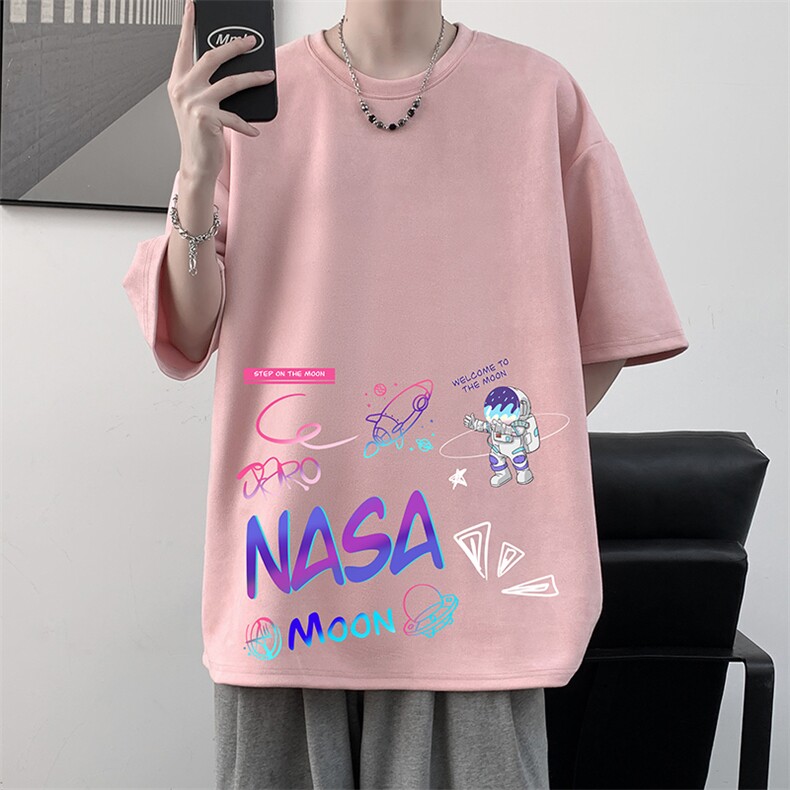 NASA联名同款麂皮绒短袖t恤男大码半袖男JD82186-P25,男装T恤,电商A040