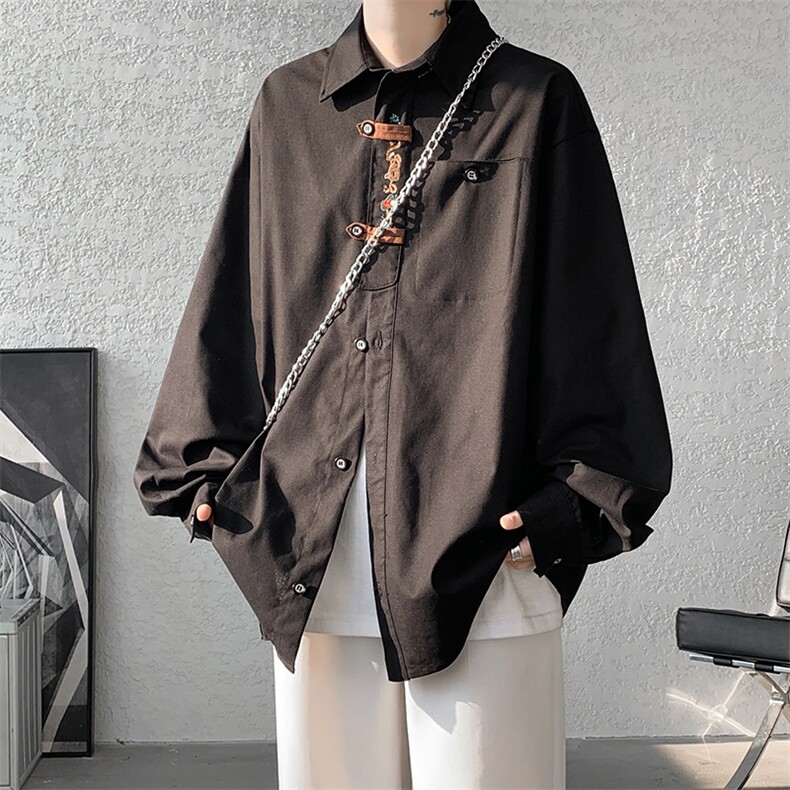 8XL-M特大码风棉麻长袖盘扣亚麻刺绣衬衫男新中式CS510P65,男装衬衫,电商D206-1