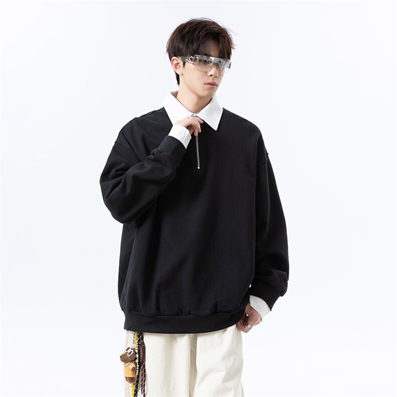 高克重格子条纹拉连V领时尚假两件拼接大码卫衣XZ301AWY2508,男装卫衣,星座301A