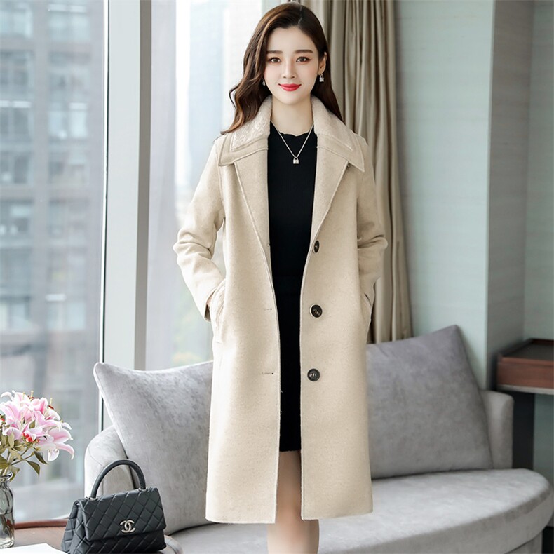 显瘦修身百搭潮流简约纯色长袖毛呢外套2021年秋季POLO领个性,女装毛呢外套,香水丽阁
