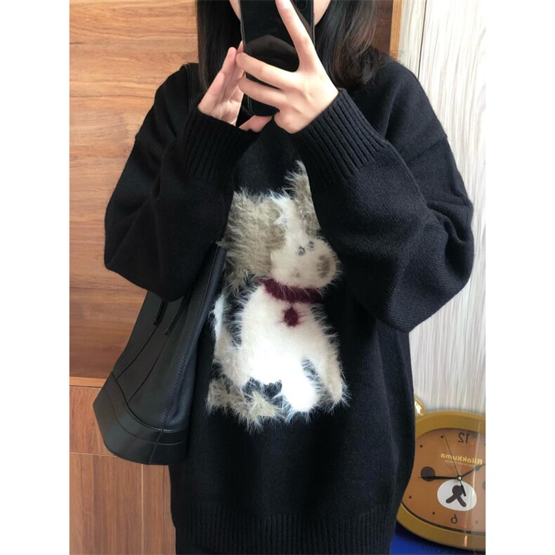 学院风可爱小狗提花软糯毛衣女秋冬季毛茸茸宽松套头针织衫M6394,男装针织衫/毛衣,星座1116A（原606A-3）