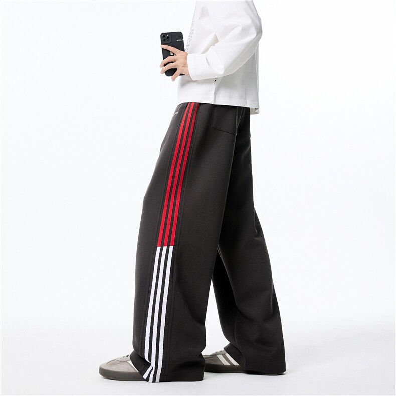 抖音品质春季新款潮流条纹织带宽松休闲卫裤B313-K905-特p40控78，男装休闲裤，电商B313