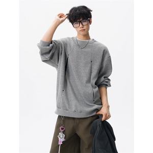 WY10152-特P45 控78 小众撞色拼接破缝假两件大码男大码情侣卫衣图片