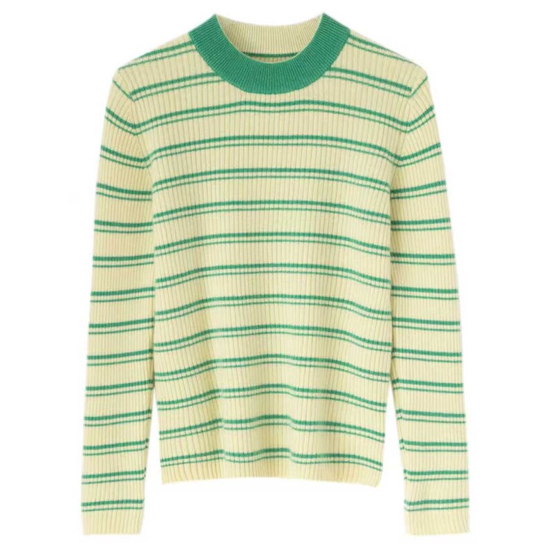 2025年秋季时尚百搭通勤简约休闲修身半高领条纹加厚，女装羊绒衫，麦德绒