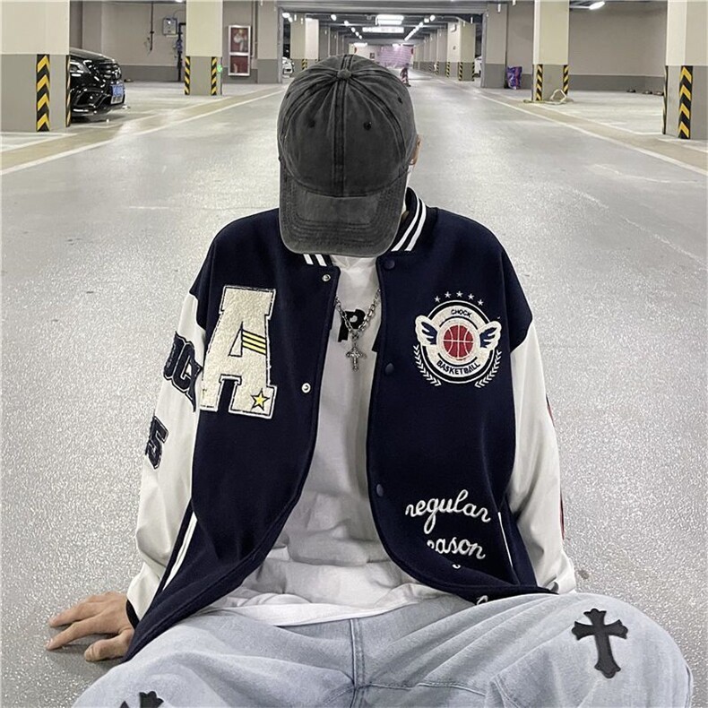 J9938-P65高街潮牌港风毛呢拼皮面料刺绣痞帅夹克外套,男装夹克,星座617A-2