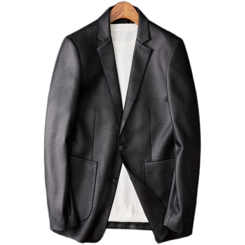 秋冬男士皮衣PU皮西服修身外套商务休闲西装7218P195,男装皮衣,电商D225