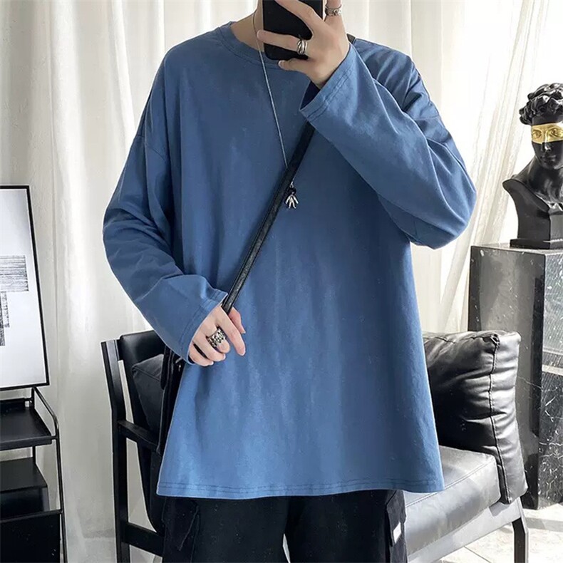 春秋季痞帅长袖t恤男痞帅圆领打底衫潮牌宽松韩版上衣,男装T恤,星座506A
