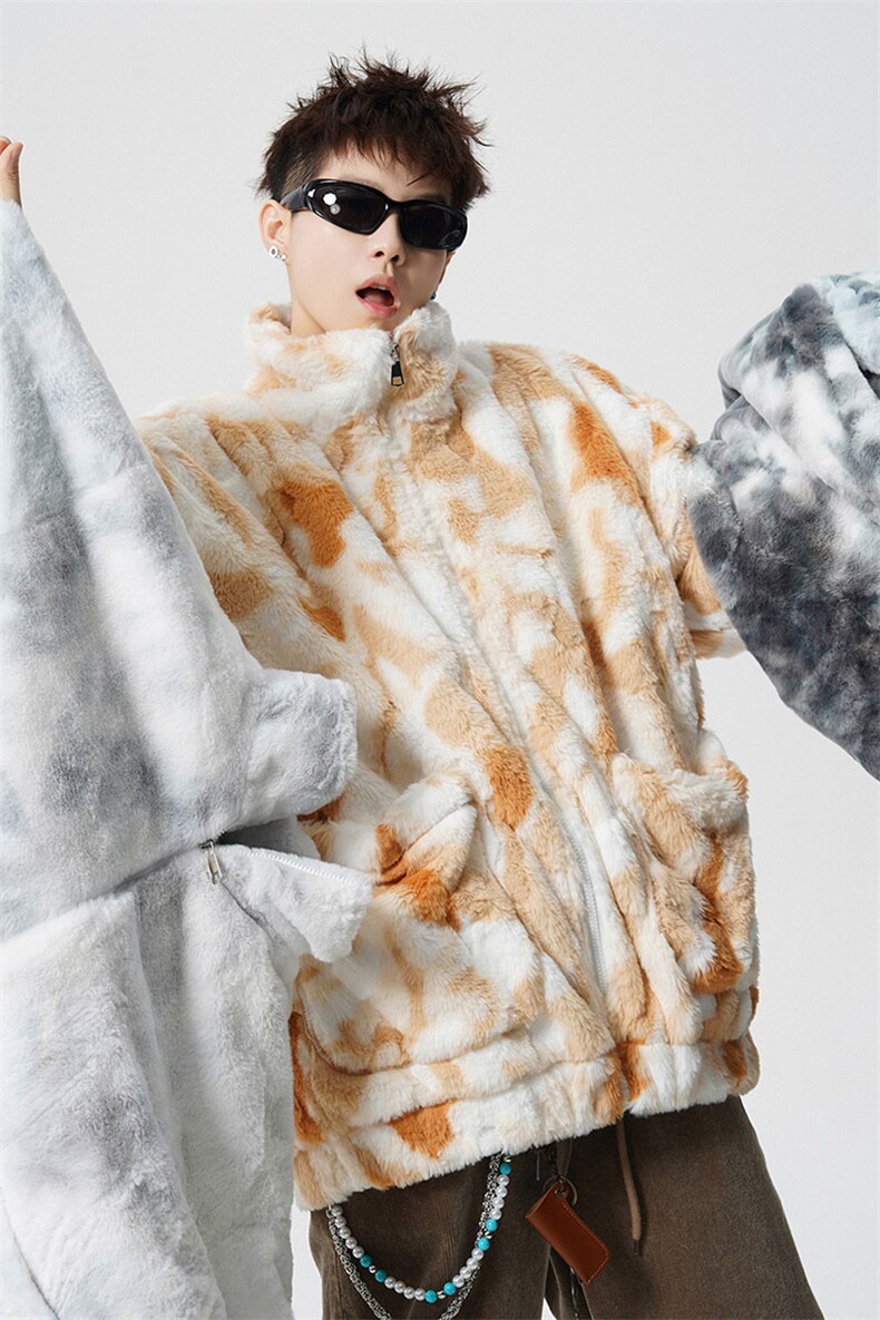 羊羔毛棉衣潮扎染设计情侣大码M-5XL毛绒外套男YG7503P128控168,男装棉衣,星座226-2