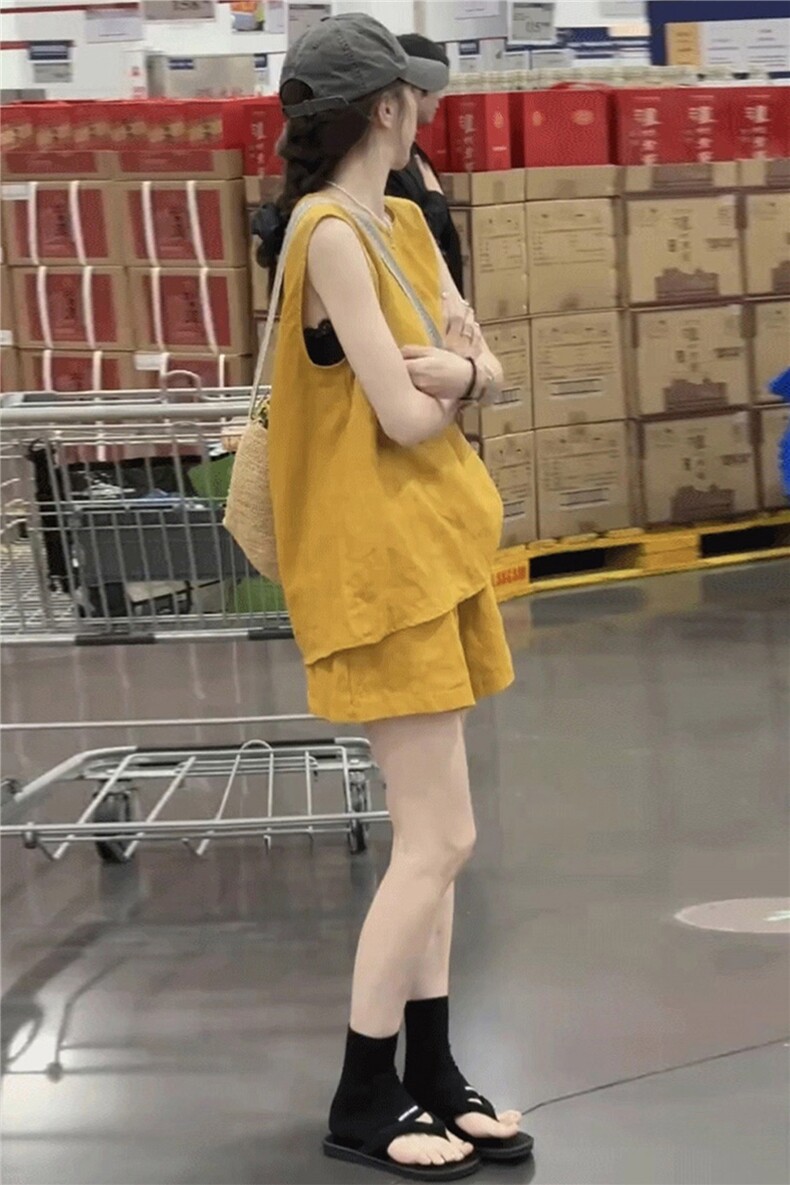 高级感时尚潮流套装女夏新款宽松纯色圆领无袖上衣阔腿短裤两件套,女装套装/套裙,江南