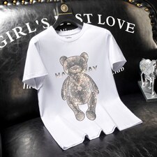 潮牌短袖T恤夏季男简欧燙钻亮片大码休闲圆领QT4066-1-A1043，女装T恤，电商A227B（原钱塘4066-1）