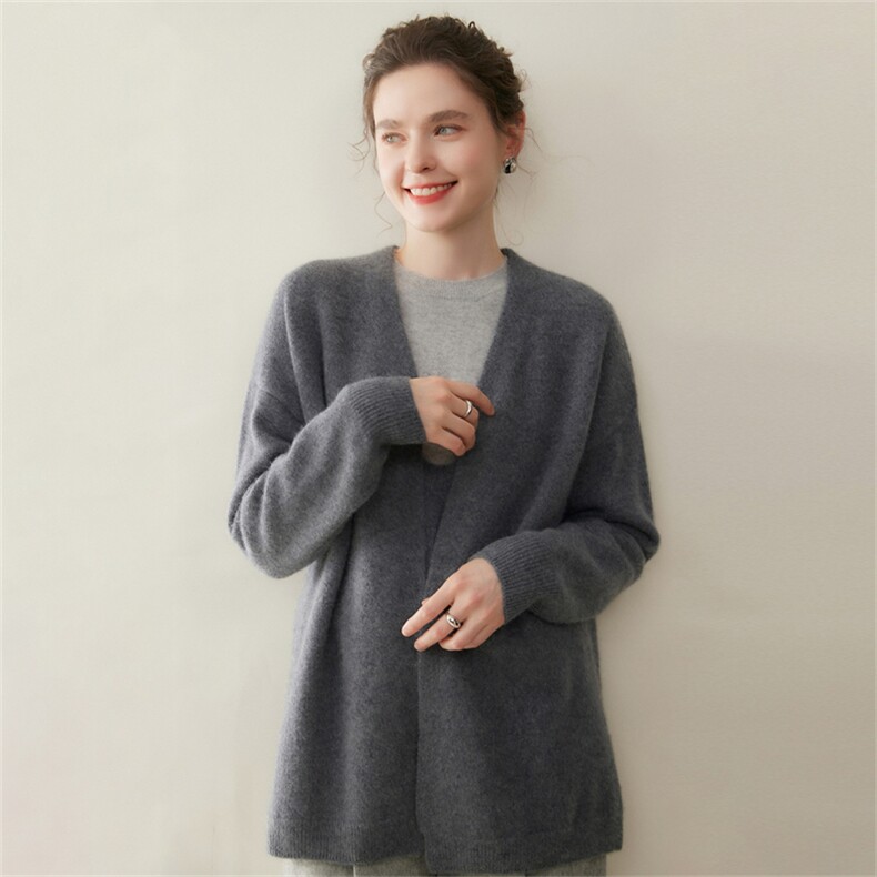 高端宽松~慵懒山羊绒开衫女中长款毛衣外套2025秋冬新款针织披肩,女装羊绒衫,澳煜绒