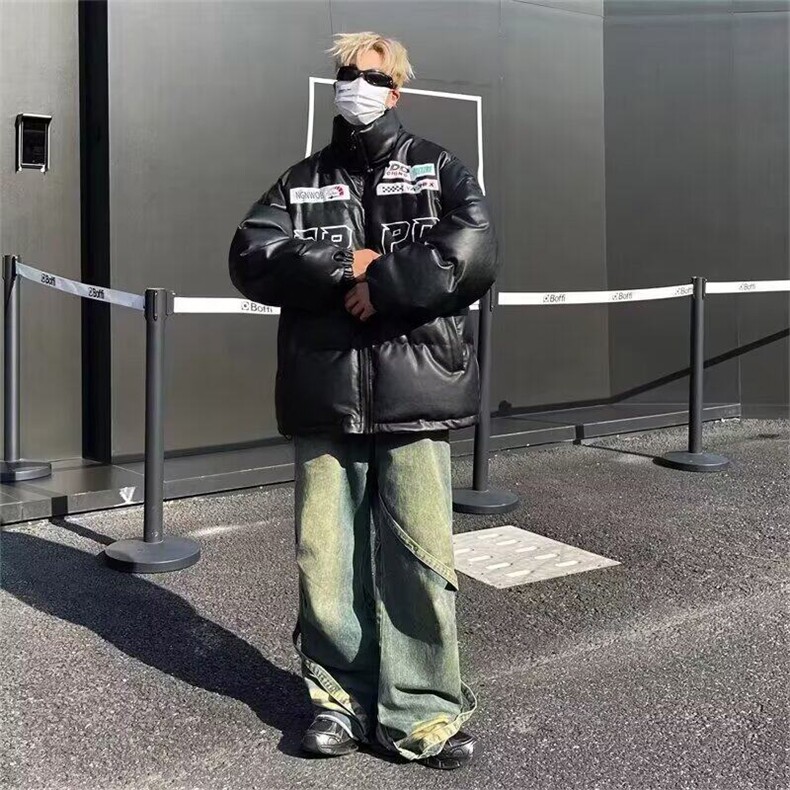 机车pu皮面棉服外套男女款美式复古保暖面包服棉袄冬季K2602/P80,男装棉衣,星座506
