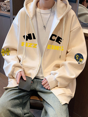 H233卫衣男秋冬新款美式宽松休闲上衣复古潮牌拉链开衫连帽外套，女装短外套，星座304A