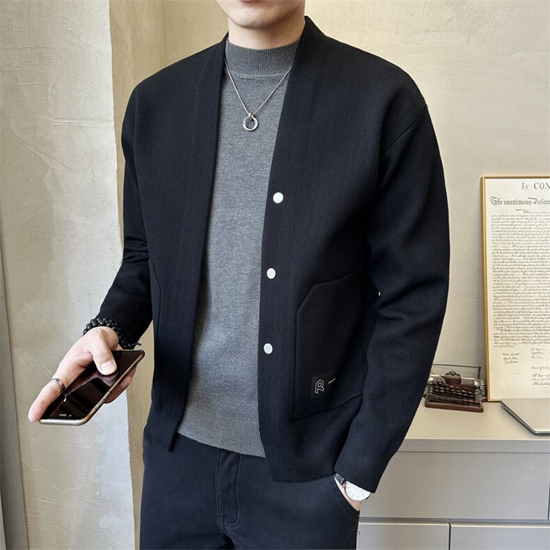 秋季纯色开衫毛衣外套男韩版休闲针织上衣披肩K7703-P115图片