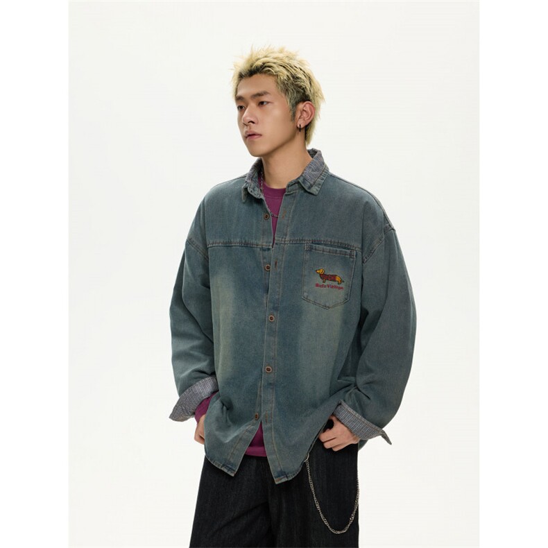 牛仔衬衫男生春秋款港风休闲潮流青少年夹克外套男装JK451-P63,男装夹克,星座308B-2
