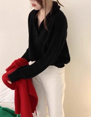 新款舒适高级感经典纯色V领套头打底衫，女装针织衫/毛衣，艾驰羊绒