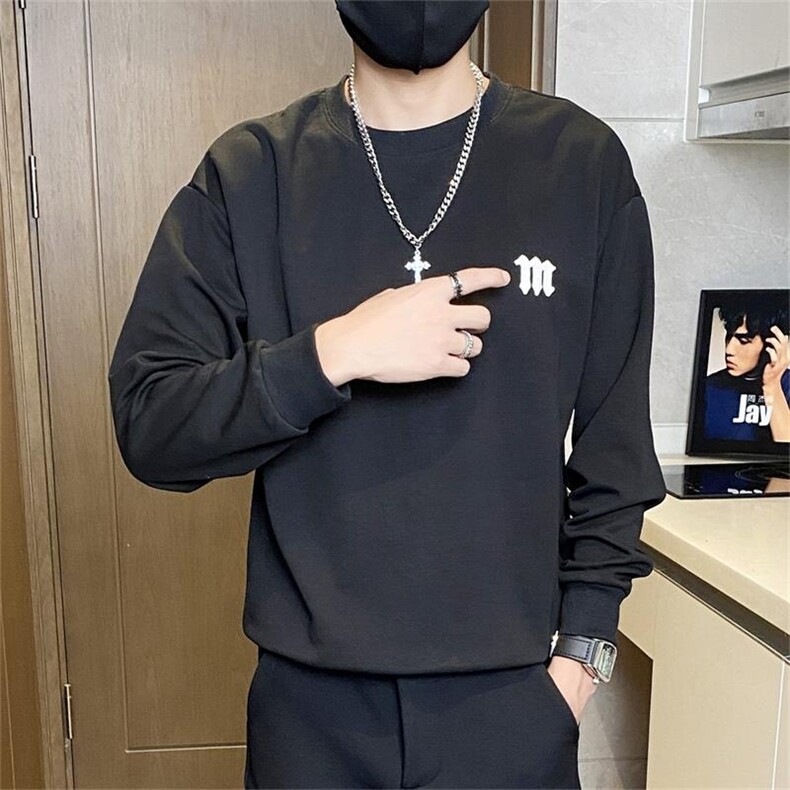 W3202-特P45春秋季潮牌修身圆领长袖t恤男士秋装上衣服内搭打底衫,男装T恤,电商D310B-1