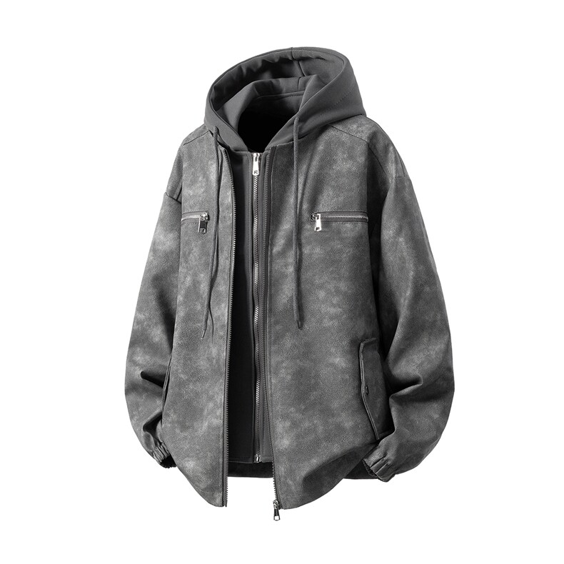 1假两件复古金属装饰大码M-5XL面层：PU皮夹克男JK77767P108，男装夹克，星座226-2