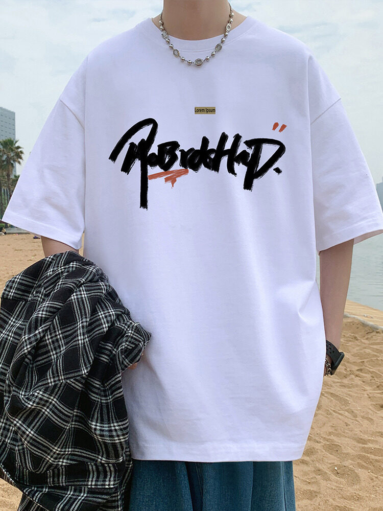 T797短袖t恤男夏季新款高街休闲纯棉体恤oversize大码宽松上衣服,男装T恤,星座304A-1
