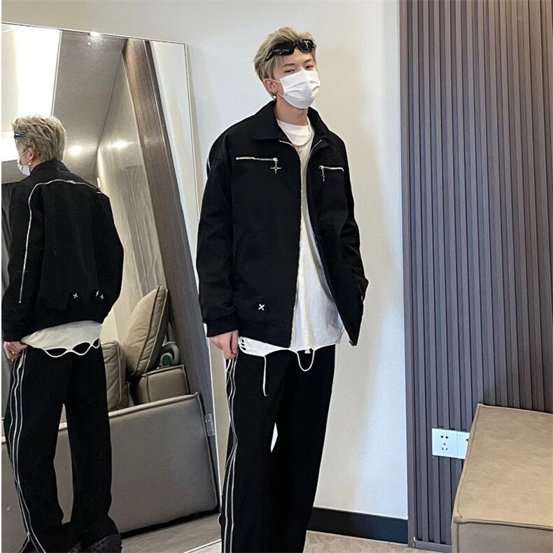 青春流行潮流潮外穿翻领拉链百搭纯色新款男夹克长袖春秋标准慵懒,男装夹克,星座1210-1