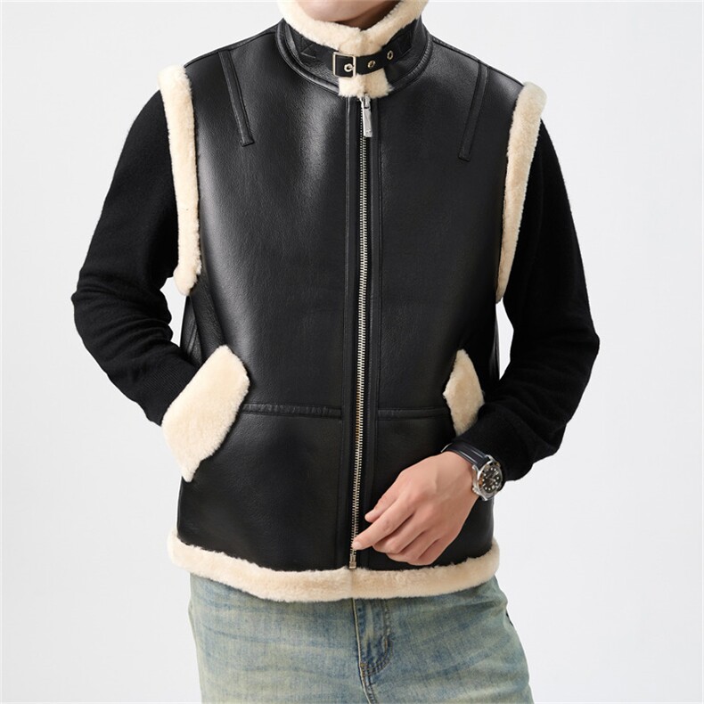 2025冬季轻奢男士皮毛一体加绒毛领加厚保暖马甲宽松休闲通勤马甲，男装棉衣，钱塘723